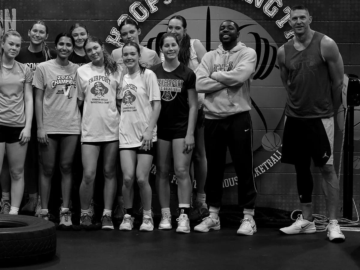 Full-court league game in the Hoops Strength gym