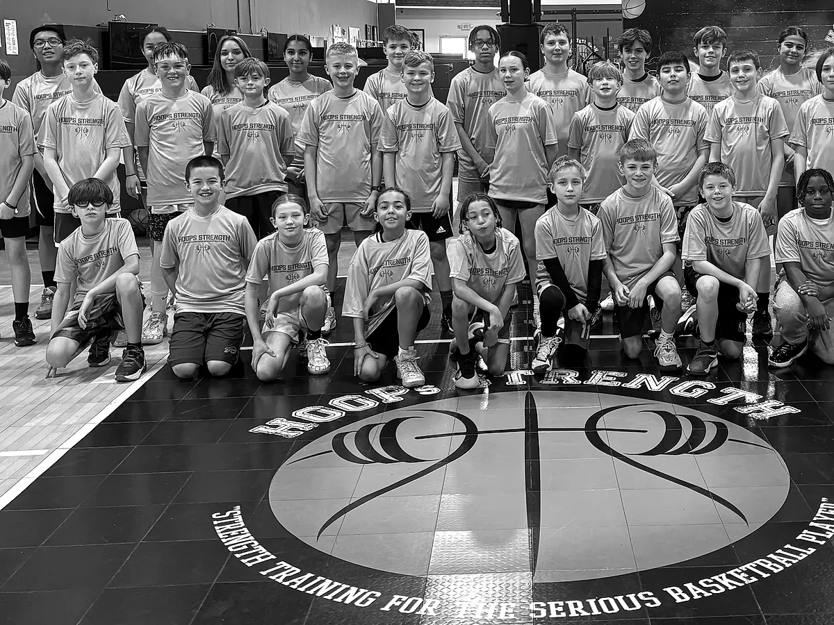 Elementary-age players gathered on the Hoops Strength court